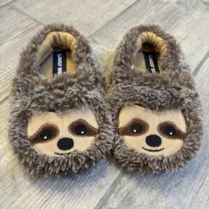 Lands End cozy cute fuzzy Brown Sloth Toddler Animal Fleece Slipper US Youth 8